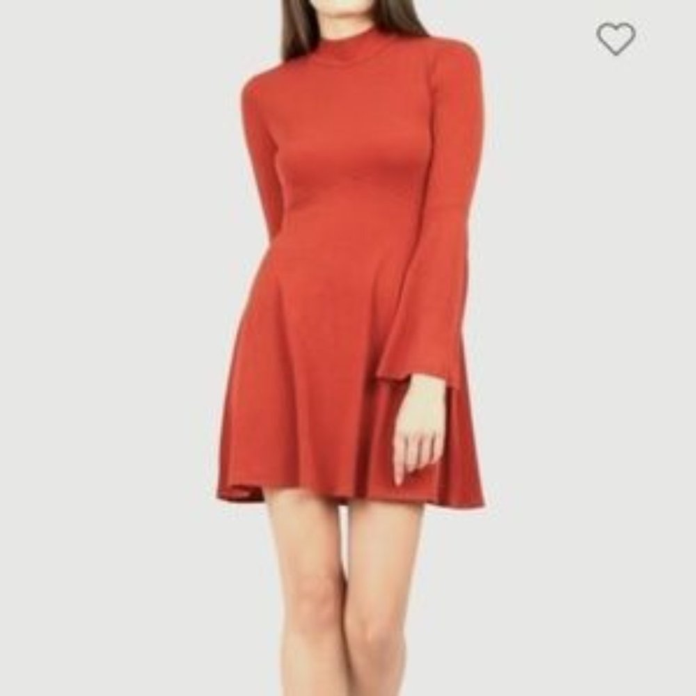 BCBG Orange Bell Sleeve 60s Vibes Mini Dress M